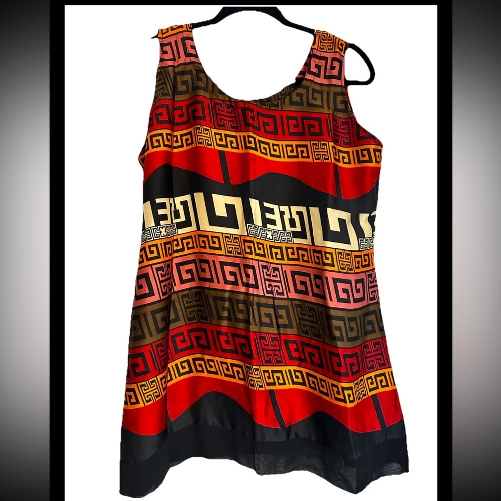 IN THE STYLE Women’s Geometric Red Black Gold Tank Tunic  Top Sz XL